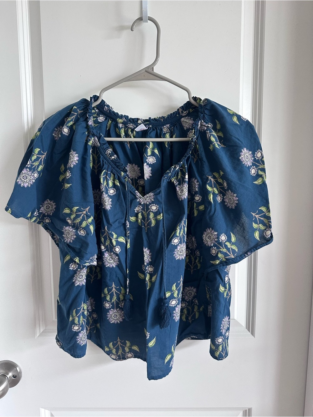 Old Navy Navy Blue Floral Off-Shoulder Blouse
